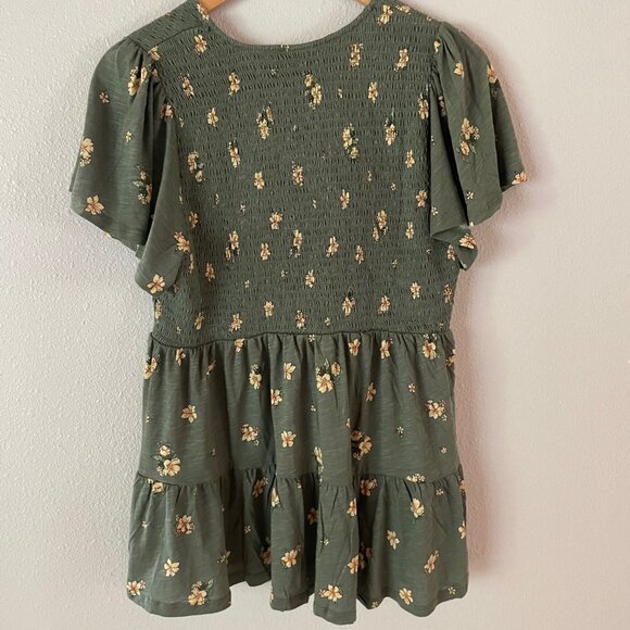 NWT Torrid V-Neck Smocked Bodice‎ Babydoll Green Floral Top Size 0/L/12 - Picture 7 of 9